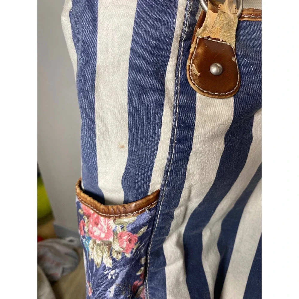Unionbay Vintage 90s Y2K Floral Stripe Canvas Tote Bag Blue White Mixed Media